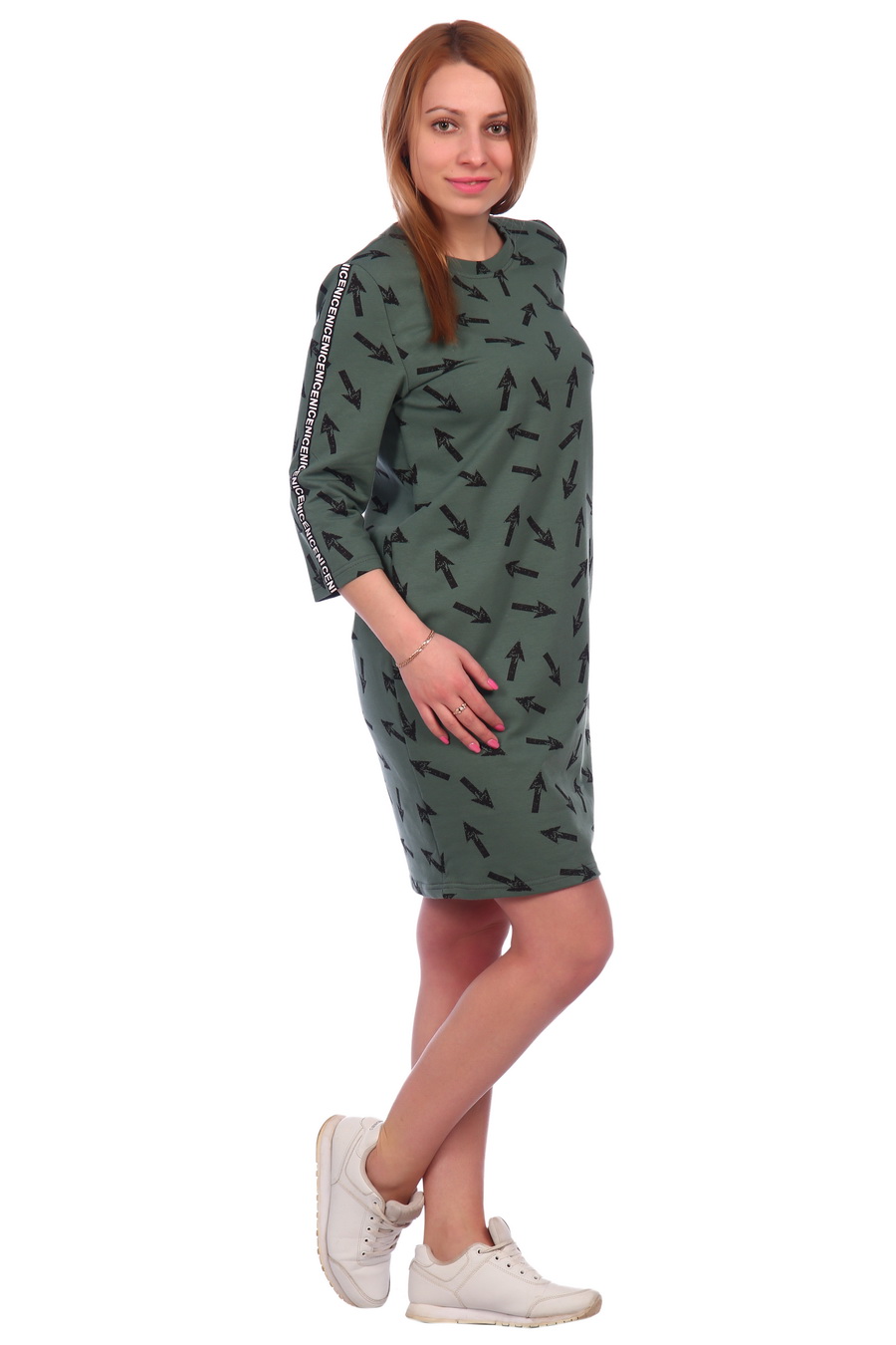 Фото товара 18380, зеленое платье со стрелками